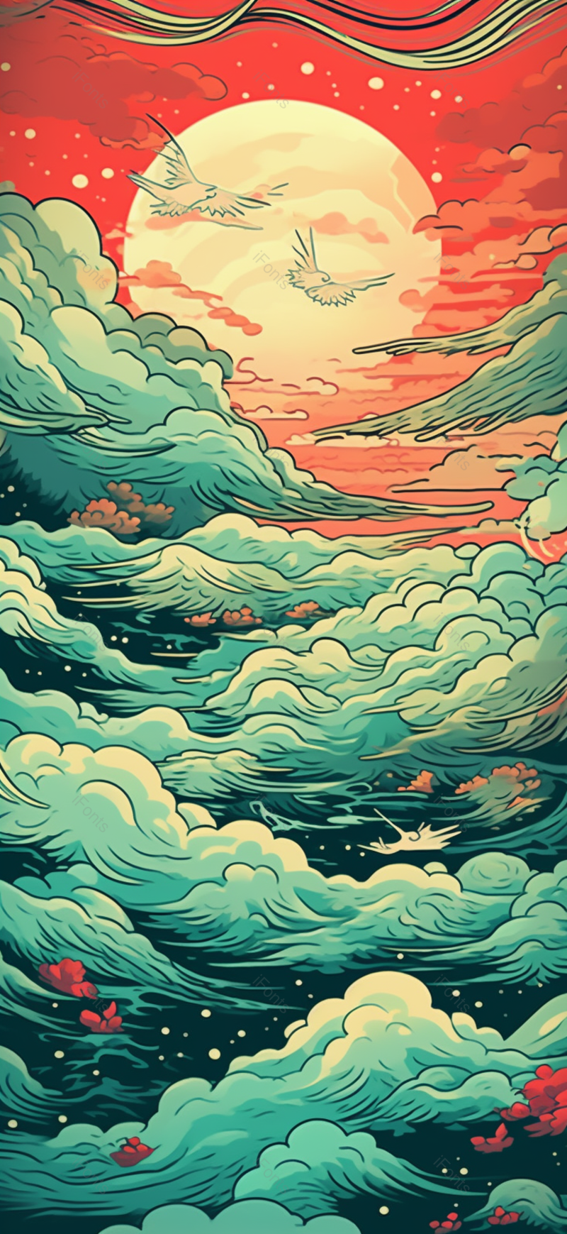 红日祥云中国风古典国潮插画背景,插画/手绘图,插画/手绘图库,插画/手绘图下载,插画/手绘